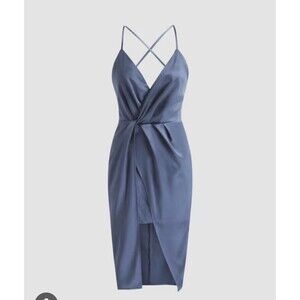 NWT Cider Solid‎ Blue Backless Twist Front Mini/Midi Dress L
